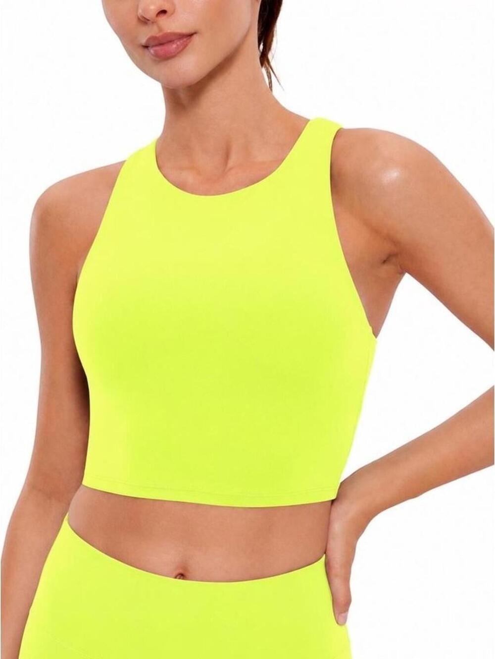 CRZ YOGA Butterluxe High Neck Built in Bra Tank - Neon Lime / Yellow - Approx XL
